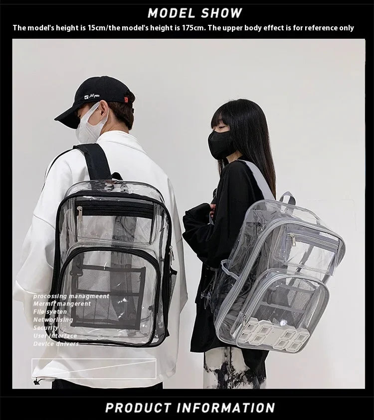 Backpack Waterproof Transparent School Bag Girl Large Capacity Backpack Solid Clear Backpack Men Fashion Transparent Plastic Bag