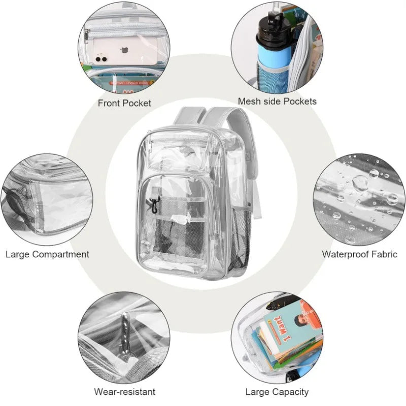 Backpack Waterproof Transparent School Bag Girl Large Capacity Backpack Solid Clear Backpack Men Fashion Transparent Plastic Bag