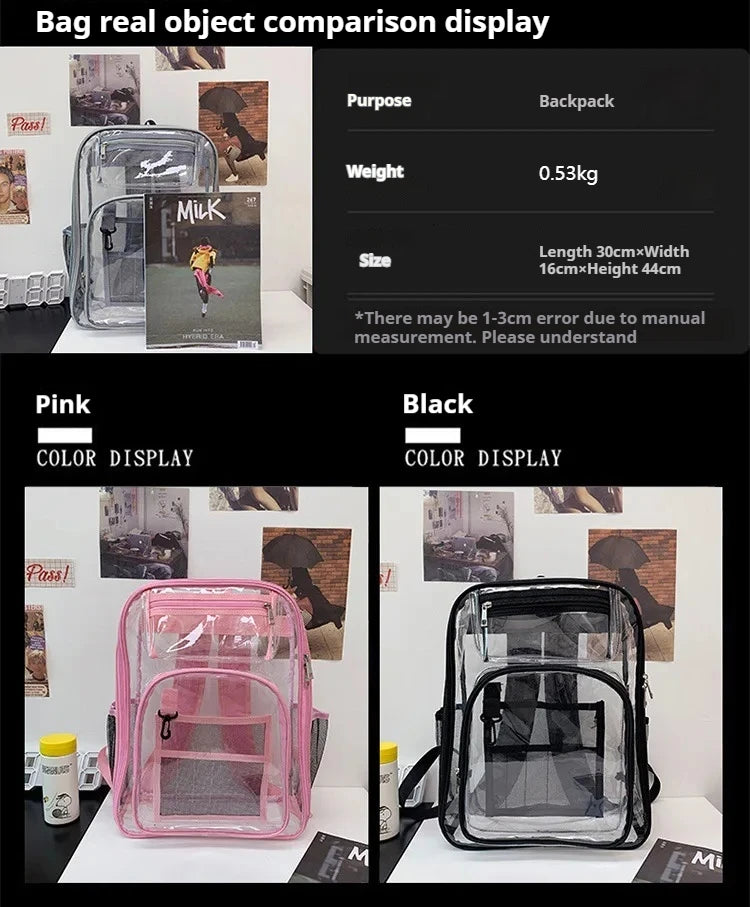Backpack Waterproof Transparent School Bag Girl Large Capacity Backpack Solid Clear Backpack Men Fashion Transparent Plastic Bag