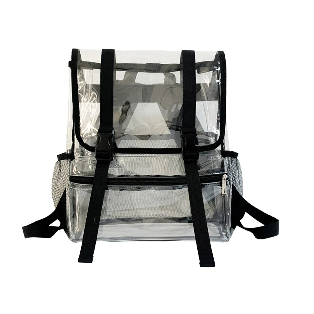 Transparent PVC College Student Rucksack Fashion School Backpack Waterproof Large Capacity See Through Solid Clear Bag for Women