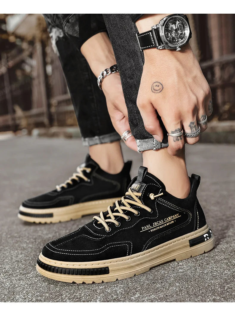 Men Shoes Trend Men Sneakers Suede Leather Slip on Men Loafers 2025 New Comfortable Platform Working Shoes Zapatillas Informales