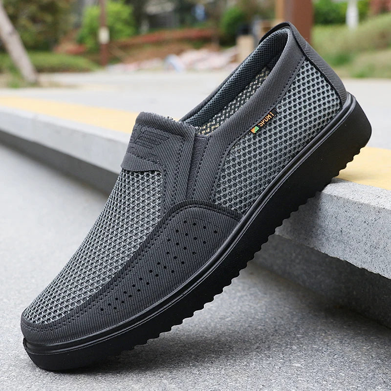 Men's Breathable Slip-On Casual Shoes - Lightweight Low-Top Walking Sneakers for Outdoor, Fishing, Park and Exercise, Brown Mesh Fabric, Rubber Sole, Plaid for All Seasons, Outdoor Shoes | Low-Top Shoes | Fabric Upper