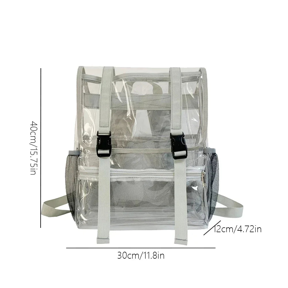 Transparent PVC College Student Rucksack Fashion School Backpack Waterproof Large Capacity See Through Solid Clear Bag for Women