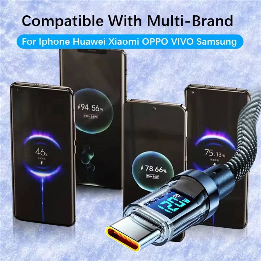 NNBILI 120W Type C to Type C Cable Phone Super Fast Charging Cable With LED Display USB To Type-C Data Cord For huawei oppo vivo
