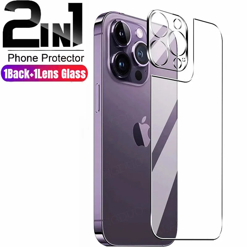 2in1 Back Tempered Glass For iPhone 16 15 14 13 12 Pro Max 15 Plus 15 pro max 16Pro Back Screen Protector With Lens Glass
