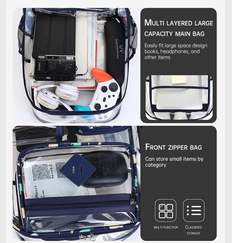 Women's Large Capacity Travel Backpack for Man Waterproof Casual eenagers College School Bag  Clear Backpack