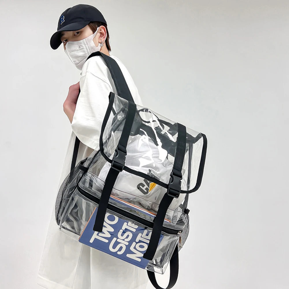 Transparent PVC Women Backpack Solid Color Casual Clear Waterproof Student School Bags Fashion Travel Rucksack for Men Women