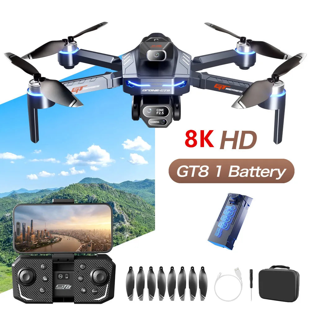 GT8 RC Drone Optical Flow 8K Three Camera Brushless Drone WIFI Electric Charge Display Screen Professional Aerial Drone