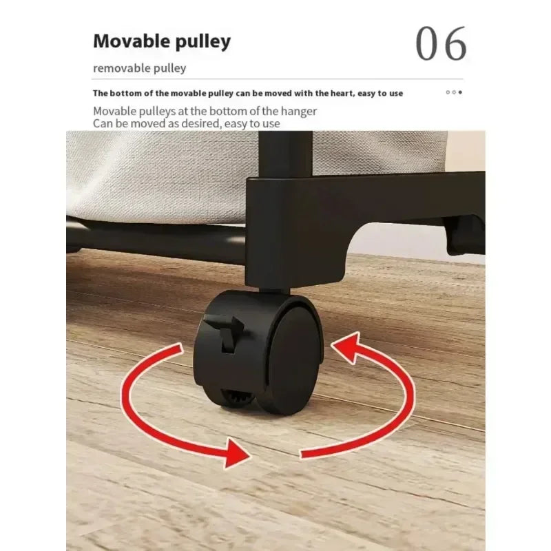 Mobile Clothes Rack Double Clothes Rack Stick Simple Clothes Stand Telescopic Room Floor Hangers Storage Clothes Rack