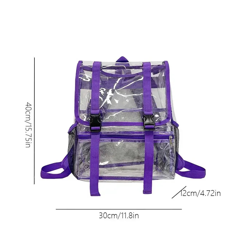 Transparent PVC College Student Rucksack Fashion School Backpack Waterproof Large Capacity See Through Solid Clear Bag for Women