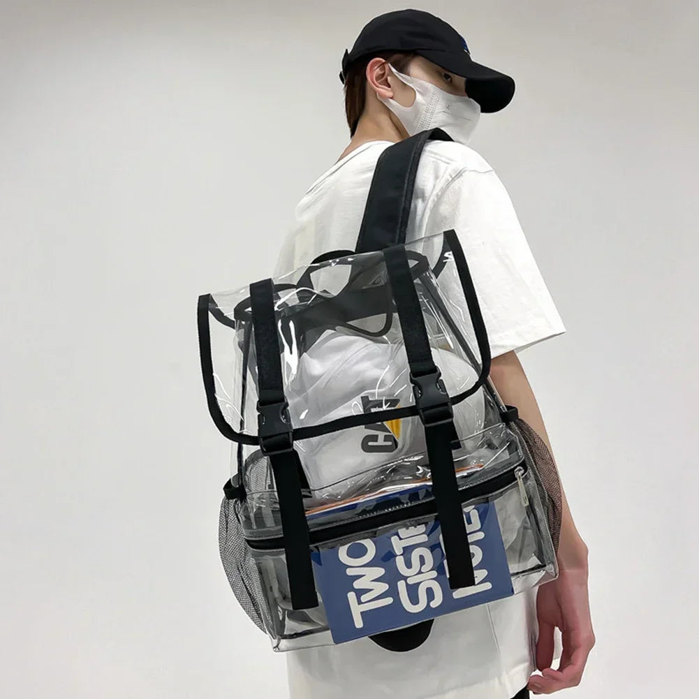 Transparent PVC College Student Rucksack Fashion School Backpack Waterproof Large Capacity See Through Solid Clear Bag for Women