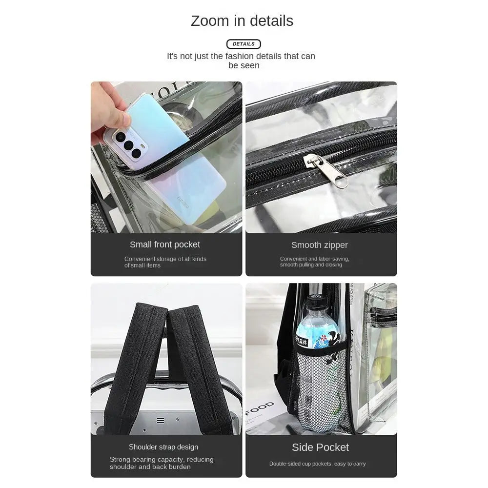 Transparent PVC Outdoor Sports Fitness Knapsack Casual Travel Visible Backpack Large Capacity Waterproof Shoulders Bag