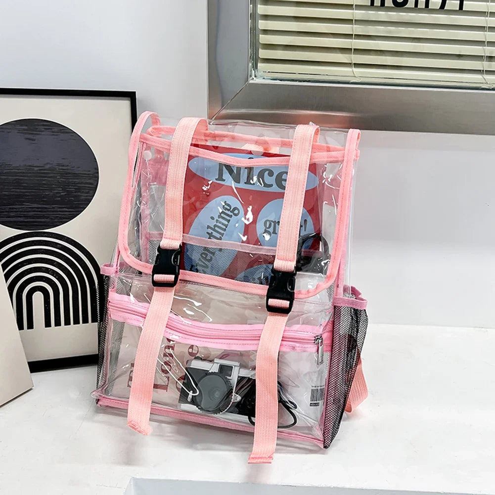 Transparent PVC College Student Rucksack Fashion School Backpack Waterproof Large Capacity See Through Solid Clear Bag for Women