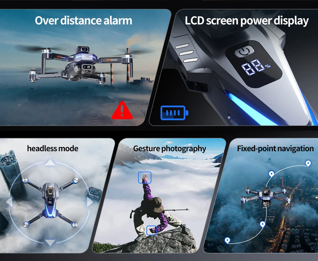 GT8 RC Drone Optical Flow 8K Three Camera Brushless Drone WIFI Electric Charge Display Screen Professional Aerial Drone