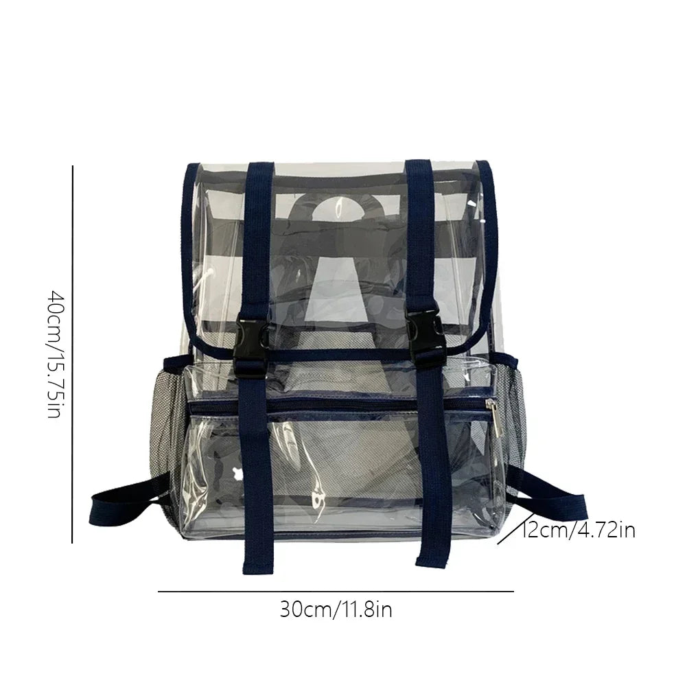 Transparent PVC College Student Rucksack Fashion School Backpack Waterproof Large Capacity See Through Solid Clear Bag for Women