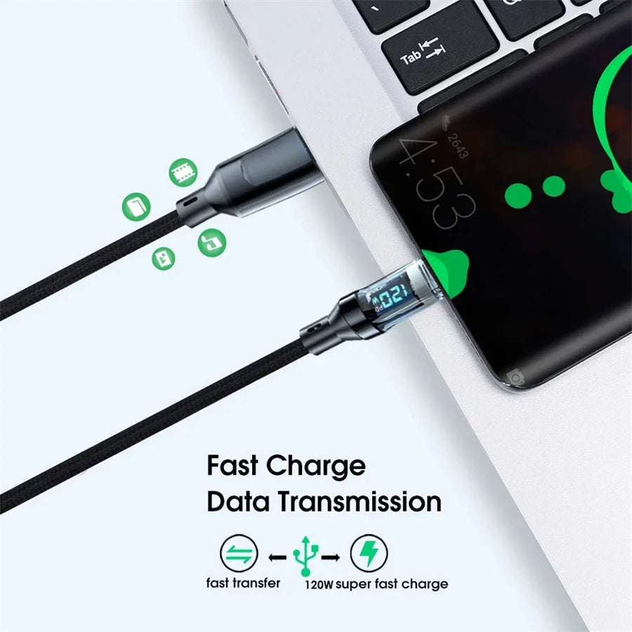 NNBILI 120W Type C to Type C Cable Phone Super Fast Charging Cable With LED Display USB To Type-C Data Cord For huawei oppo vivo