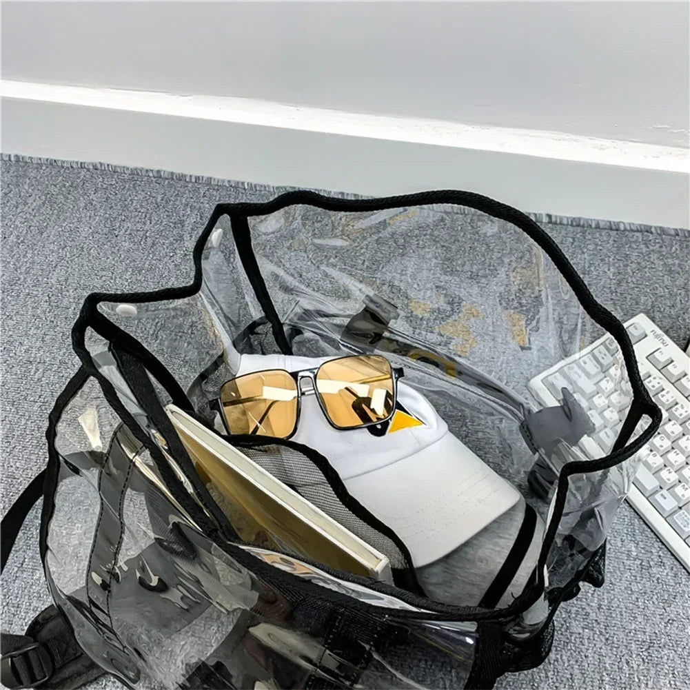Transparent PVC College Student Rucksack Fashion School Backpack Waterproof Large Capacity See Through Solid Clear Bag for Women