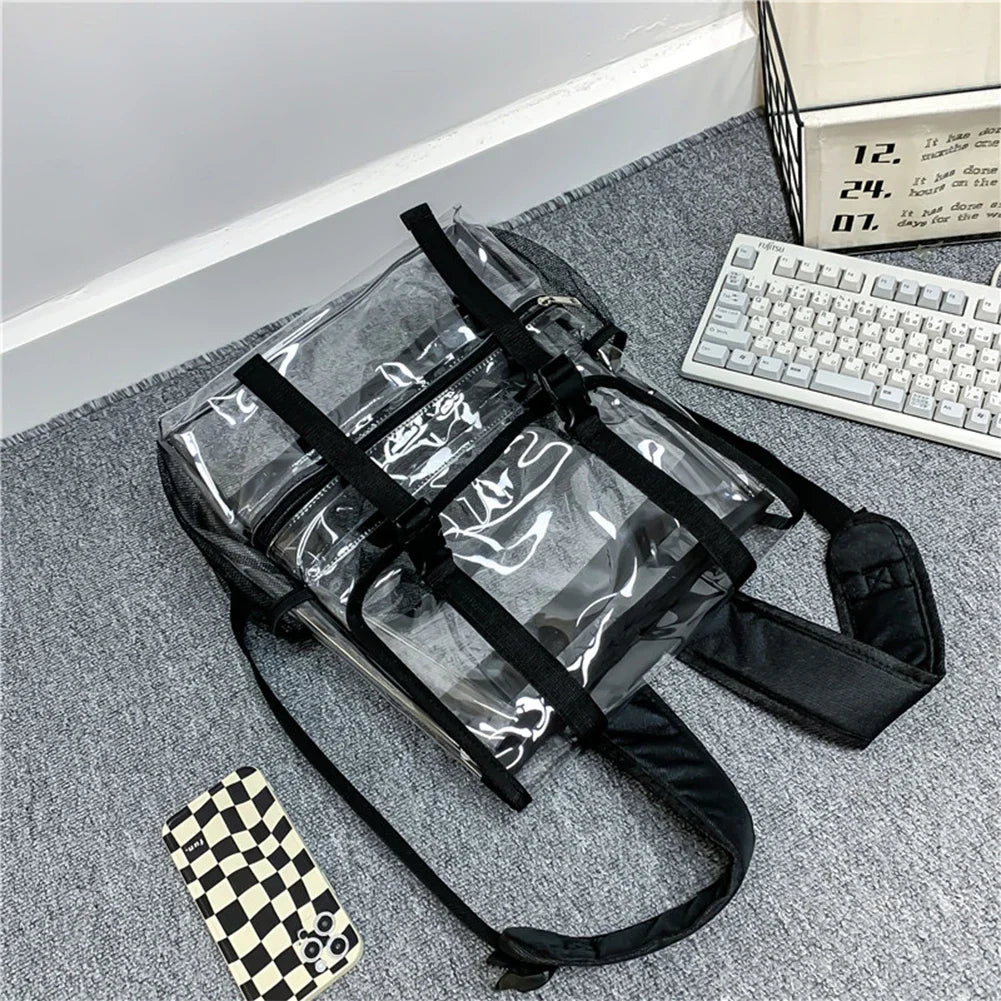 Transparent PVC Laptop Backpack Waterproof Fashion Student Book Bags Unisex Large Capacity Clear Backpack Stadium Approved