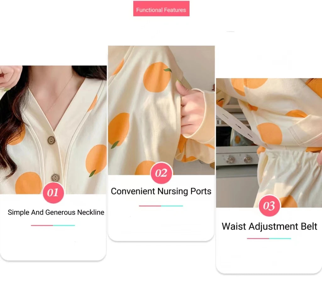 Nursing Clothes 2 Pieces Pajamas Maternity Clothes Home Clothes Spring And Autumn Confinement Clothes Summer Nursing Pajamas