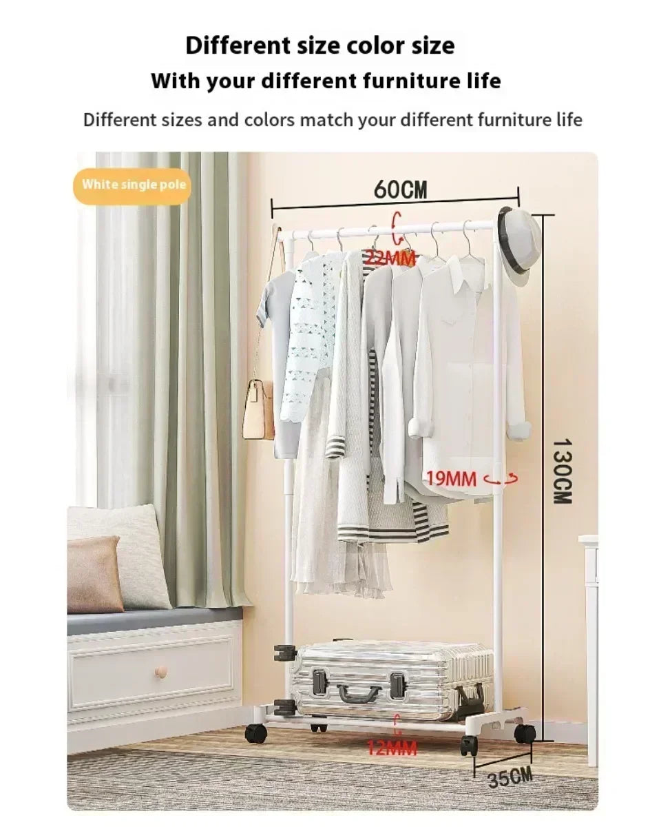 Mobile Clothes Rack Double Clothes Rack Stick Simple Clothes Stand Telescopic Room Floor Hangers Storage Clothes Rack