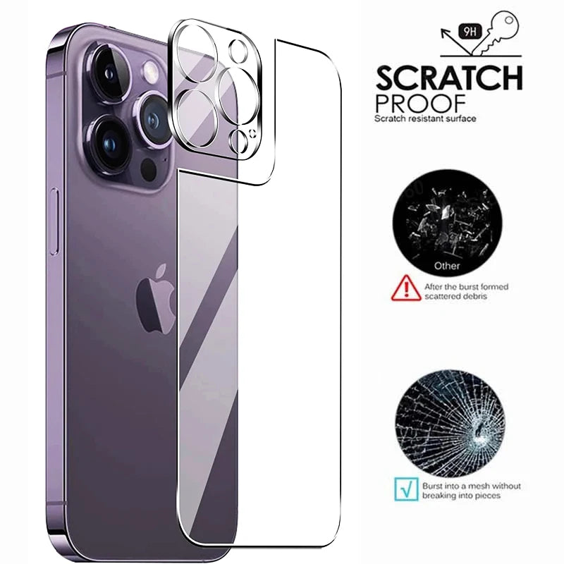 2in1 Back Tempered Glass For iPhone 16 15 14 13 12 Pro Max 15 Plus 15 pro max 16Pro Back Screen Protector With Lens Glass