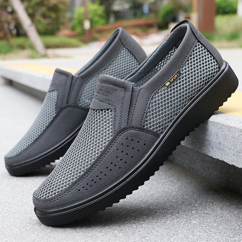 Men's Breathable Slip-On Casual Shoes - Lightweight Low-Top Walking Sneakers for Outdoor, Fishing, Park and Exercise, Brown Mesh Fabric, Rubber Sole, Plaid for All Seasons, Outdoor Shoes | Low-Top Shoes | Fabric Upper