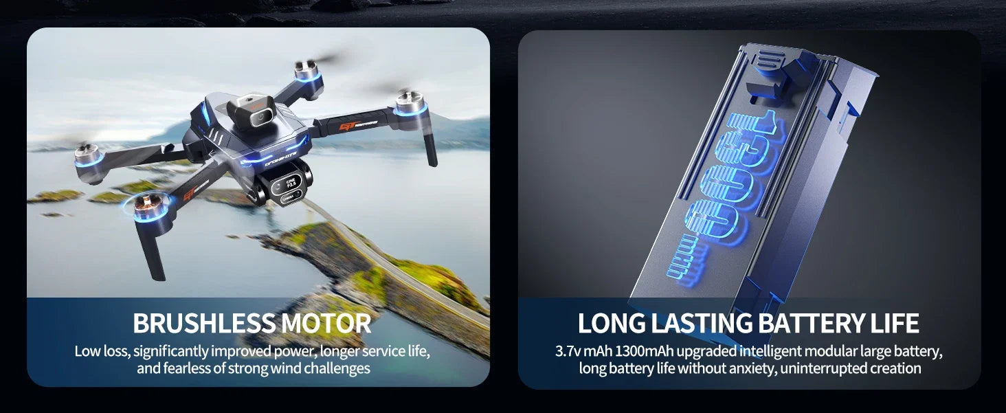 GT8 RC Drone Optical Flow 8K Three Camera Brushless Drone WIFI Electric Charge Display Screen Professional Aerial Drone