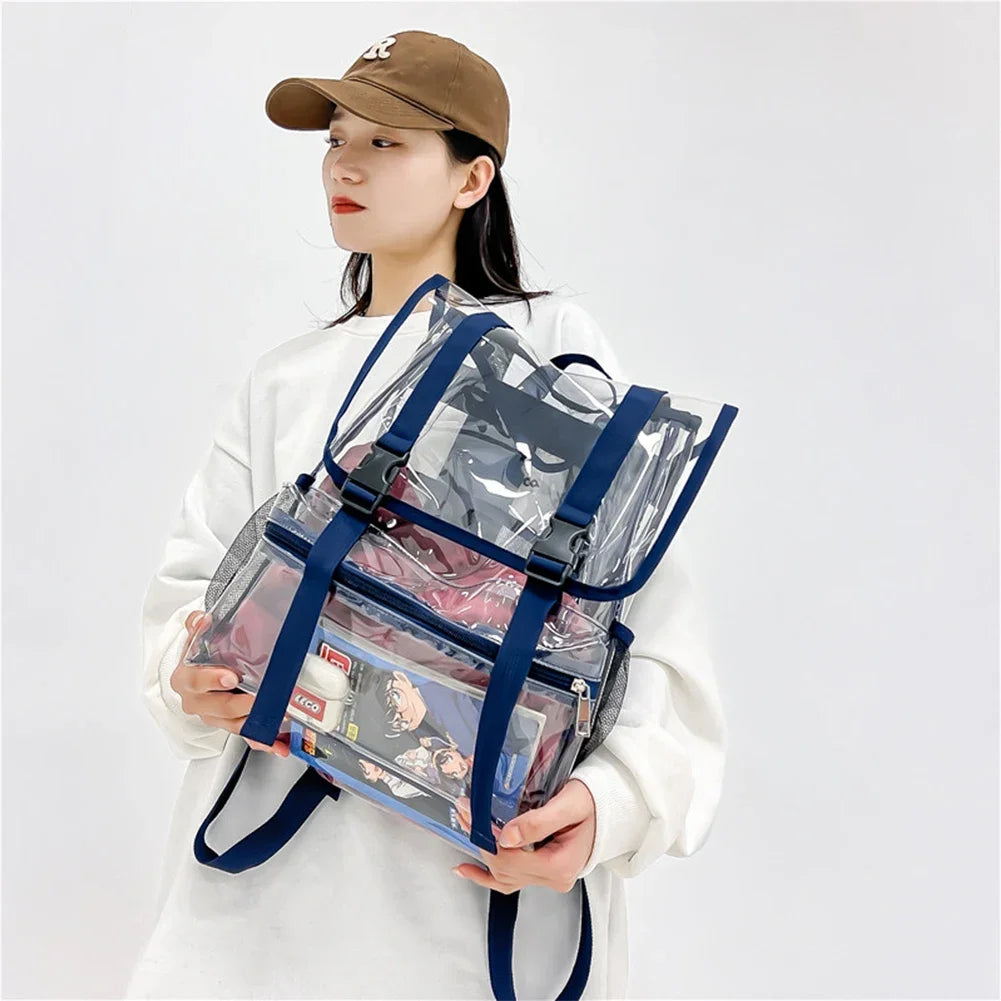 Transparent PVC Women Backpack Solid Color Casual Clear Waterproof Student School Bags Fashion Travel Rucksack for Men Women
