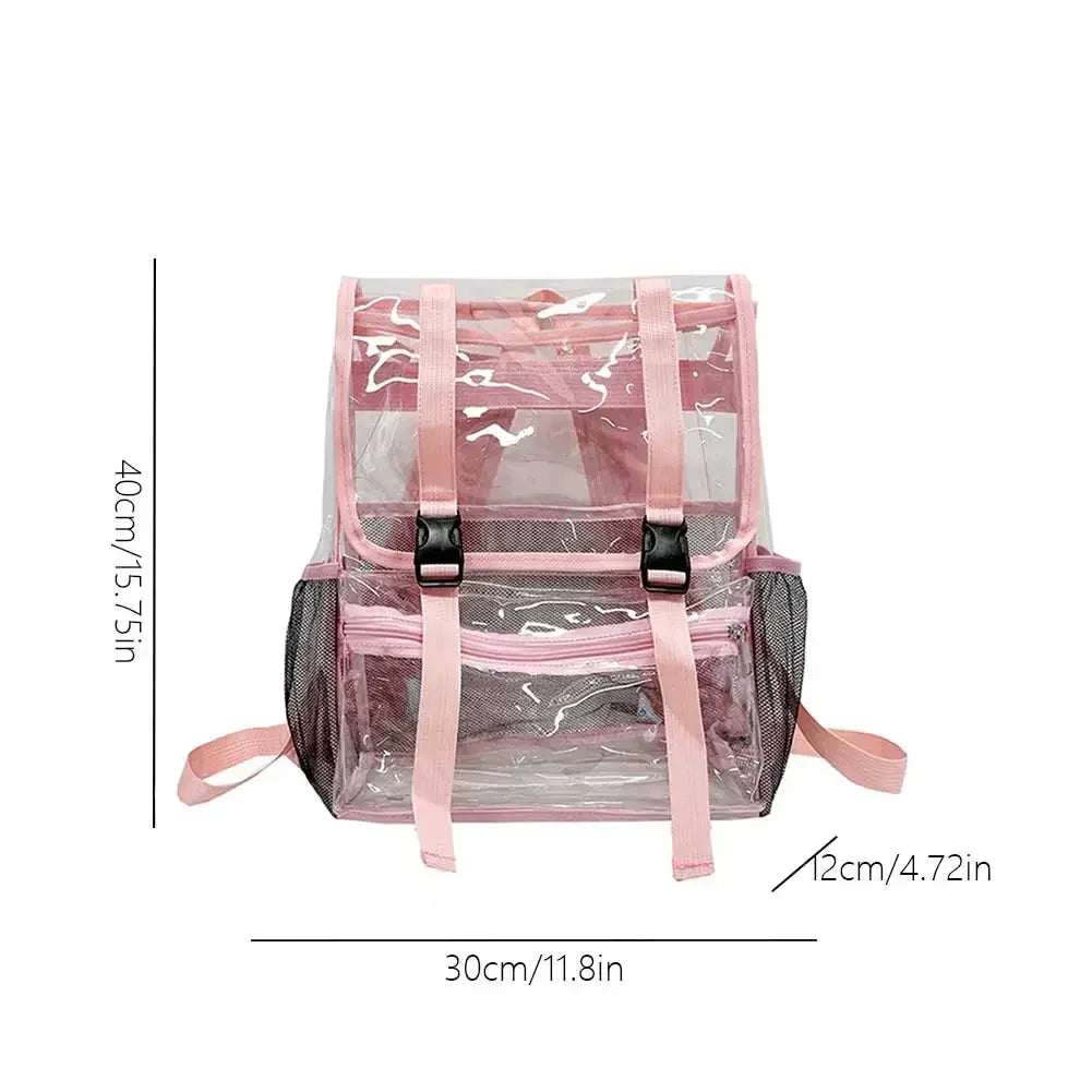 Transparent PVC College Student Rucksack Fashion School Backpack Waterproof Large Capacity See Through Solid Clear Bag for Women