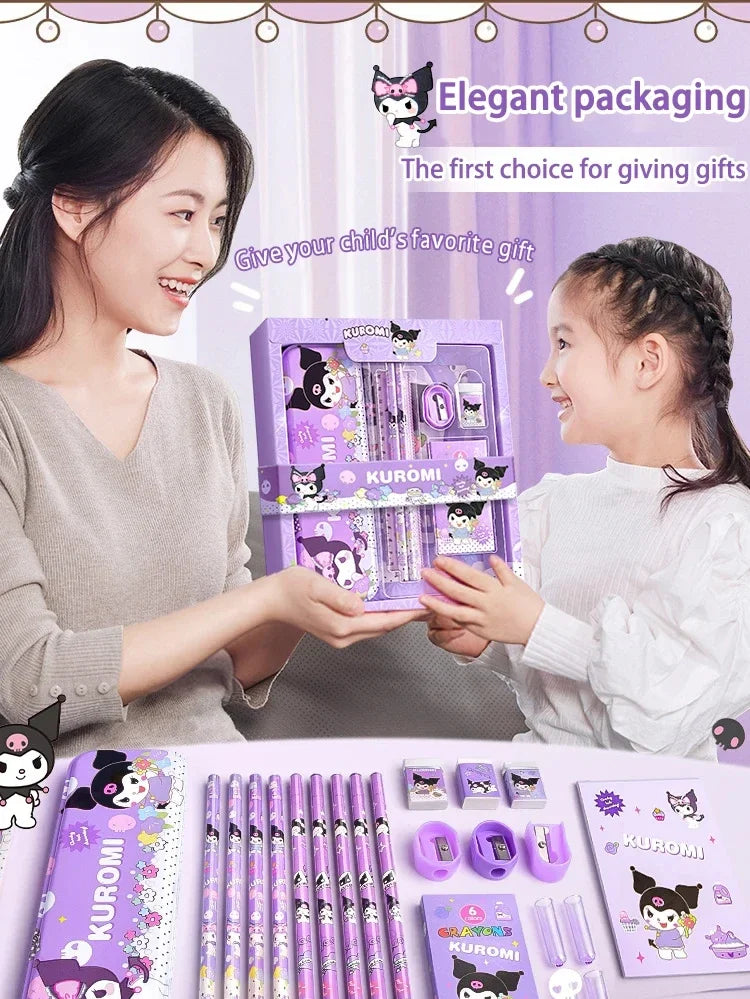 Sanrio 12PCS Kuromi Stationery Set Cinnamoroll My Melody Pencils Erasers Rulers Student School Supplies Study Stationery Gifts