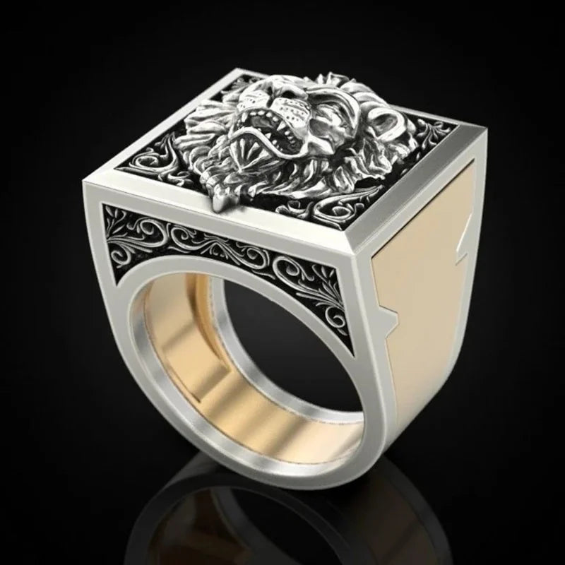 Fashion Punk Domineering Lion Head Men's Ring Creative Storage Finger Link Day Friendship Jewelry