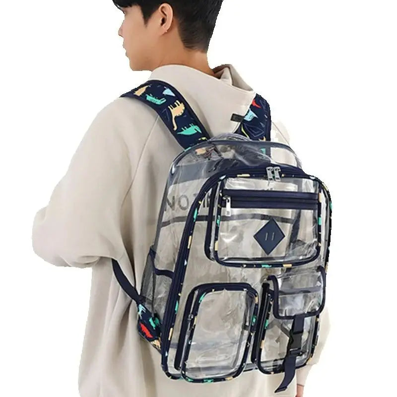 College Student Backpack 2025 New Transparent Bag Splicing Unisex Large Capacity Color Contrasting Fashion PVC Backpack