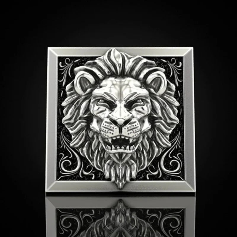 Fashion Punk Domineering Lion Head Men's Ring Creative Storage Finger Link Day Friendship Jewelry