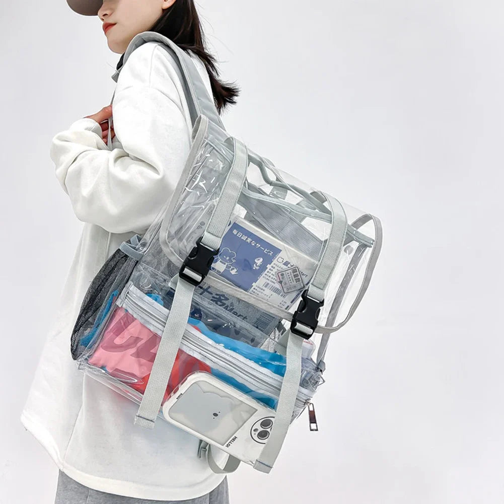 Transparent PVC College Student Rucksack Fashion School Backpack Waterproof Large Capacity See Through Solid Clear Bag for Women