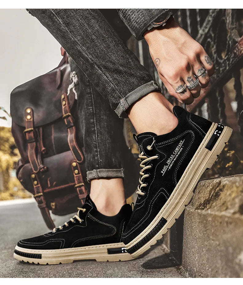 Men Shoes Trend Men Sneakers Suede Leather Slip on Men Loafers 2025 New Comfortable Platform Working Shoes Zapatillas Informales