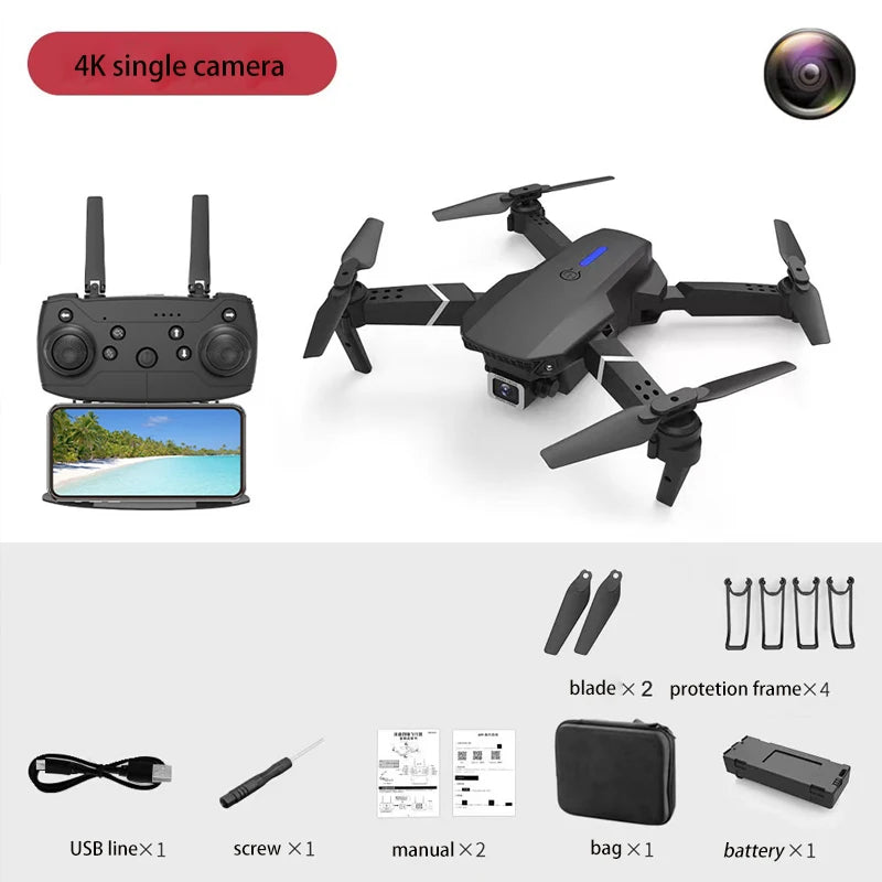E88 Drone Toy, Dual Camera, One Key Takeoff Remote Control Men'S Gift Indoor and Outdoor, Halloween/Christmas/New Year Gift