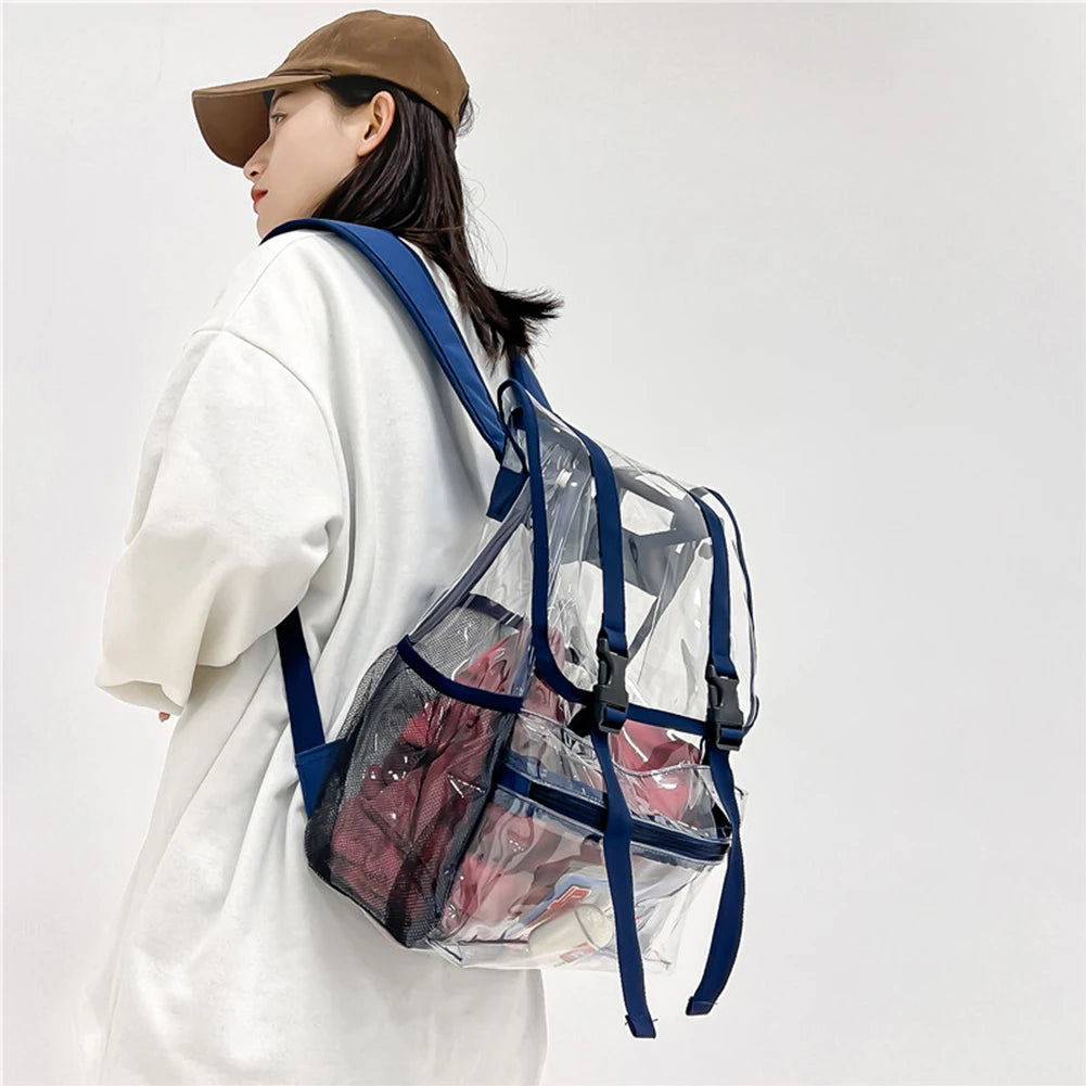 Transparent PVC Women Backpack Solid Color Casual Clear Waterproof Student School Bags Fashion Travel Rucksack for Men Women