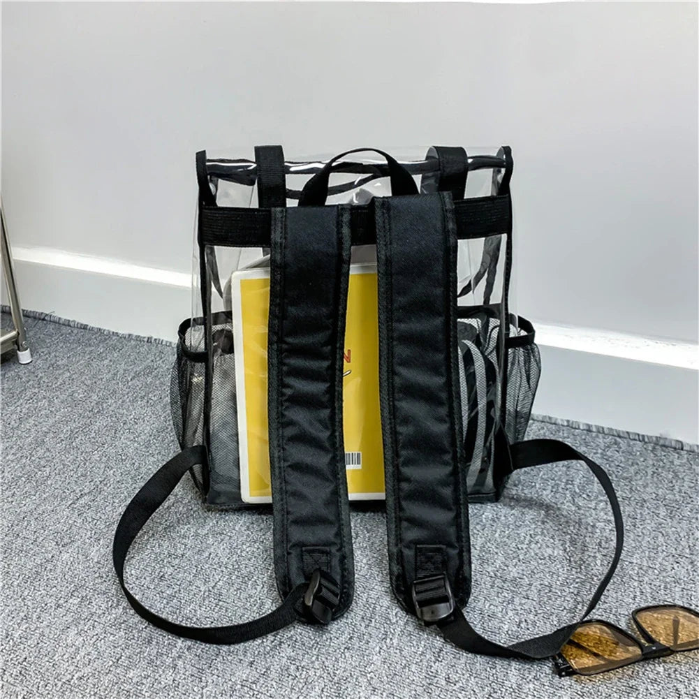Transparent PVC College Student Rucksack Fashion School Backpack Waterproof Large Capacity See Through Solid Clear Bag for Women