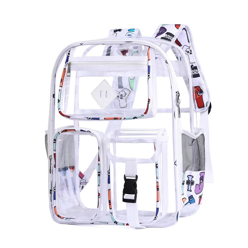 College Student Backpack 2025 New Transparent Bag Splicing Unisex Large Capacity Color Contrasting Fashion PVC Backpack