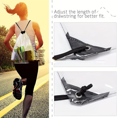 1pc waterproof transparent PVC drawstring backpack Outdoor sports portable music festival sports event storage backpack