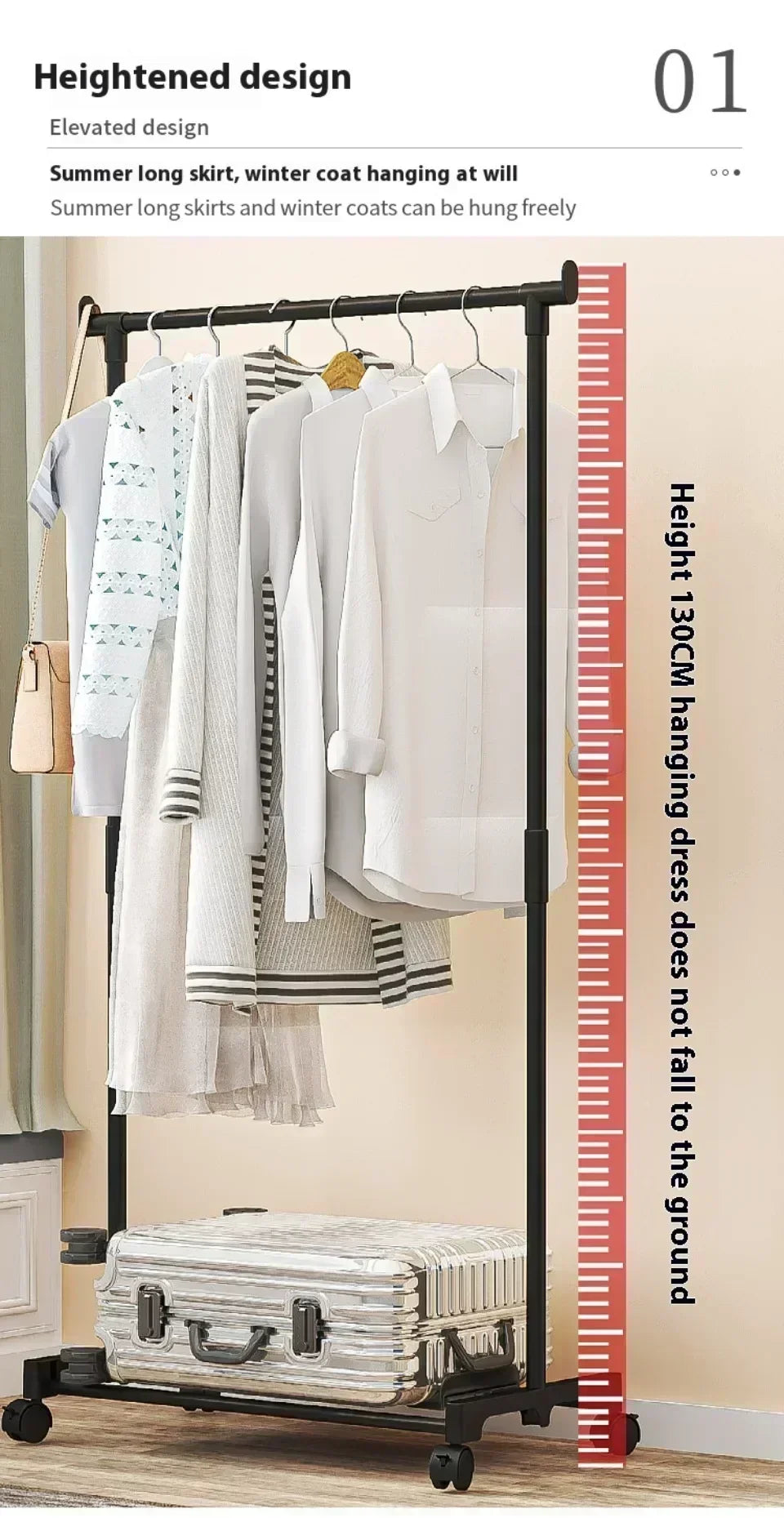 Mobile Clothes Rack Double Clothes Rack Stick Simple Clothes Stand Telescopic Room Floor Hangers Storage Clothes Rack