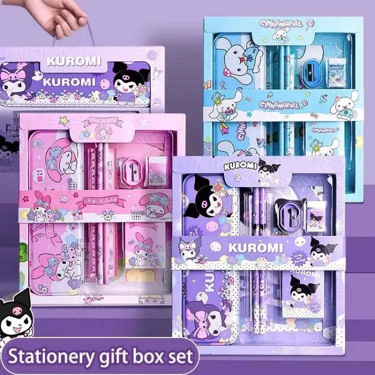 Sanrio 12PCS Kuromi Stationery Set Cinnamoroll My Melody Pencils Erasers Rulers Student School Supplies Study Stationery Gifts