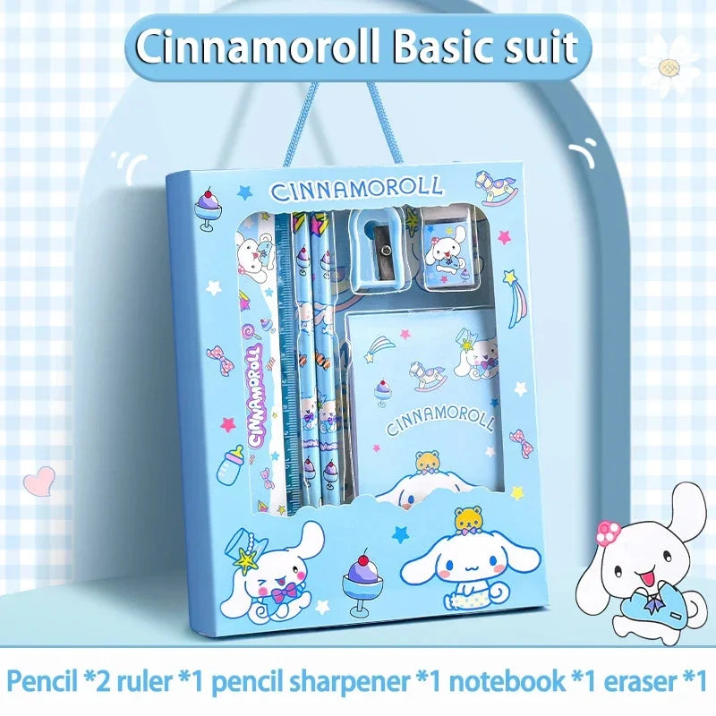 Sanrio 12PCS Kuromi Stationery Set Cinnamoroll My Melody Pencils Erasers Rulers Student School Supplies Study Stationery Gifts