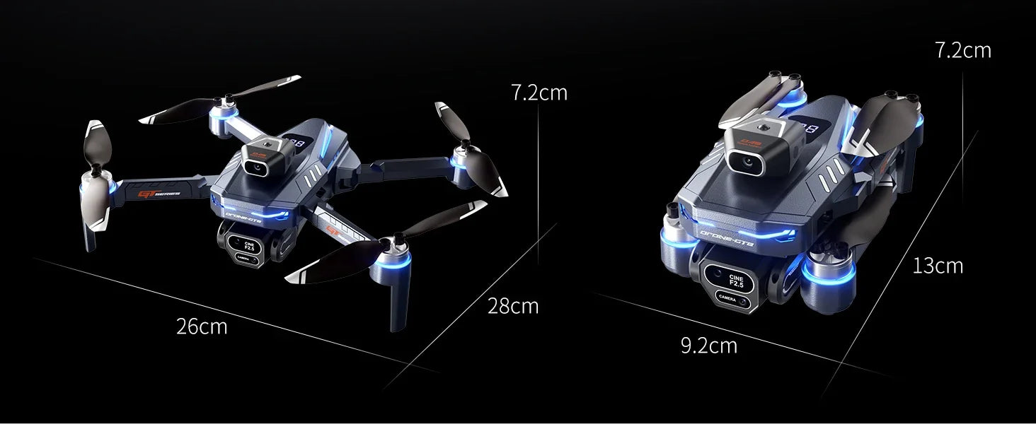 GT8 RC Drone Optical Flow 8K Three Camera Brushless Drone WIFI Electric Charge Display Screen Professional Aerial Drone