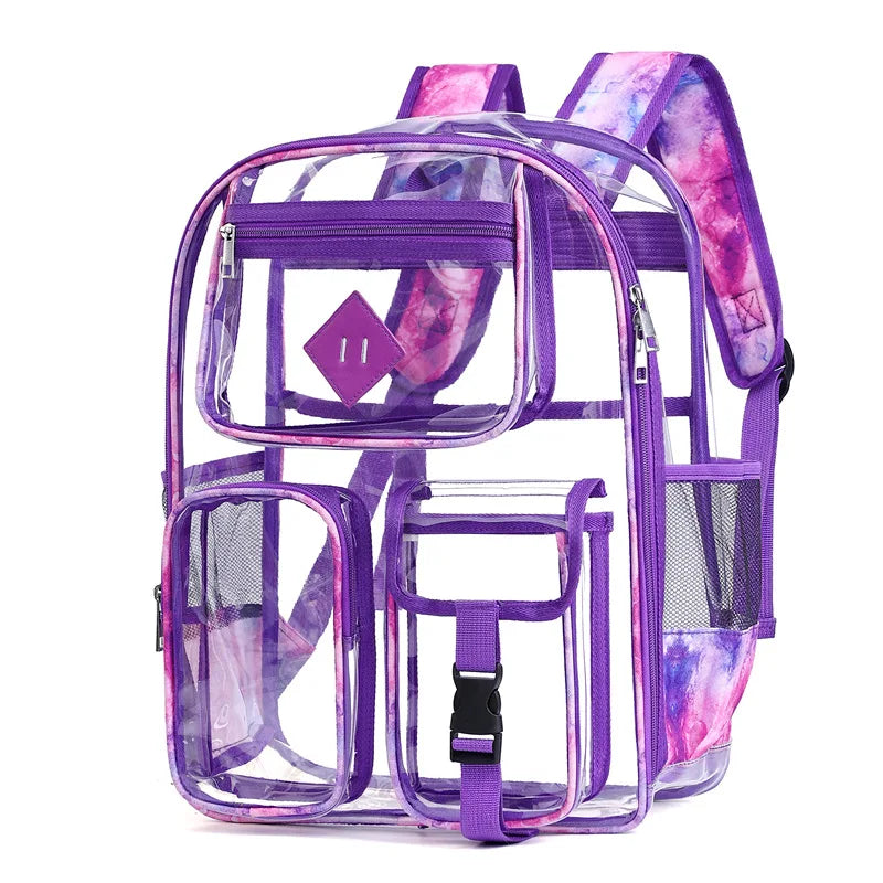 College Student Backpack 2025 New Transparent Bag Splicing Unisex Large Capacity Color Contrasting Fashion PVC Backpack
