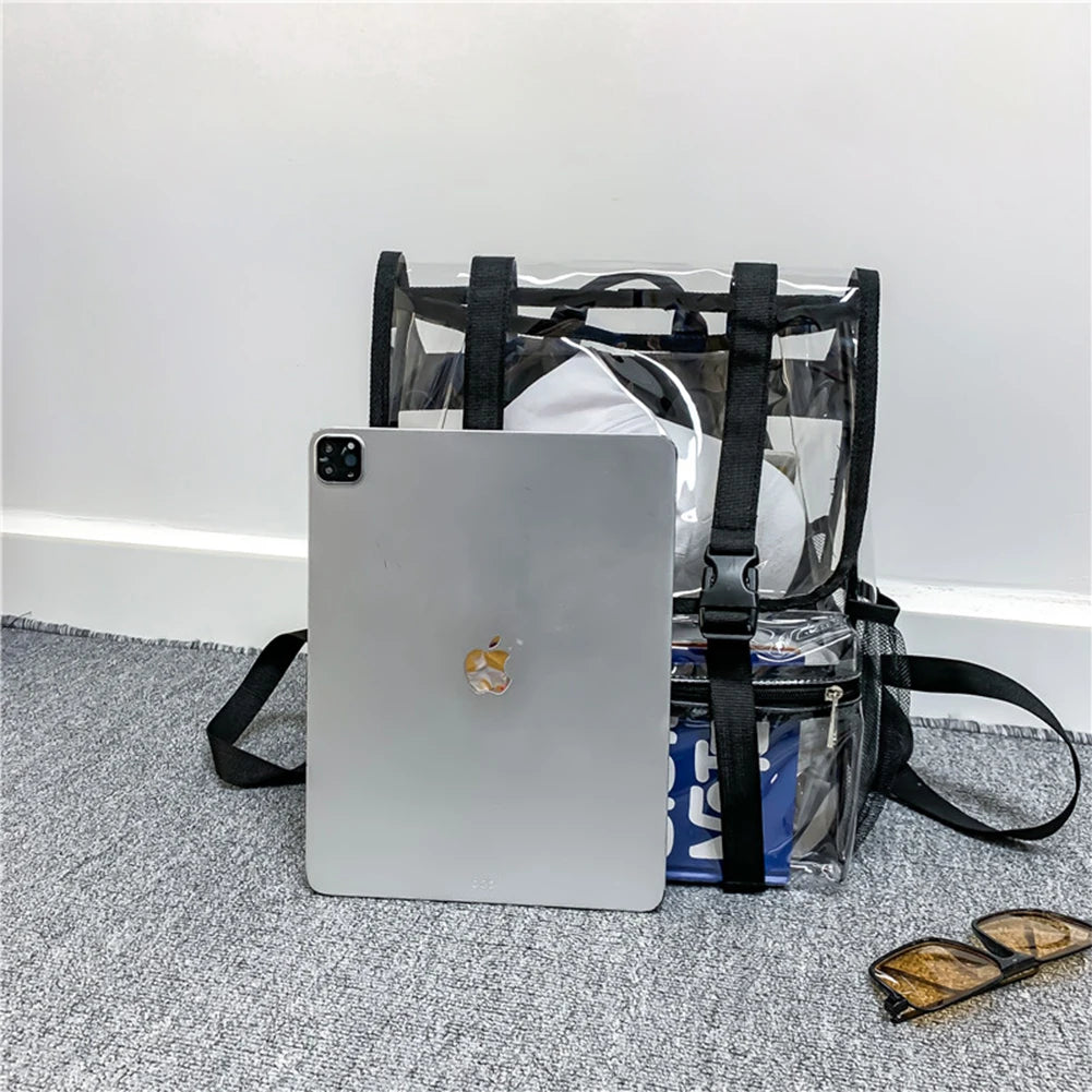 Transparent PVC Women Backpack Solid Color Casual Clear Waterproof Student School Bags Fashion Travel Rucksack for Men Women