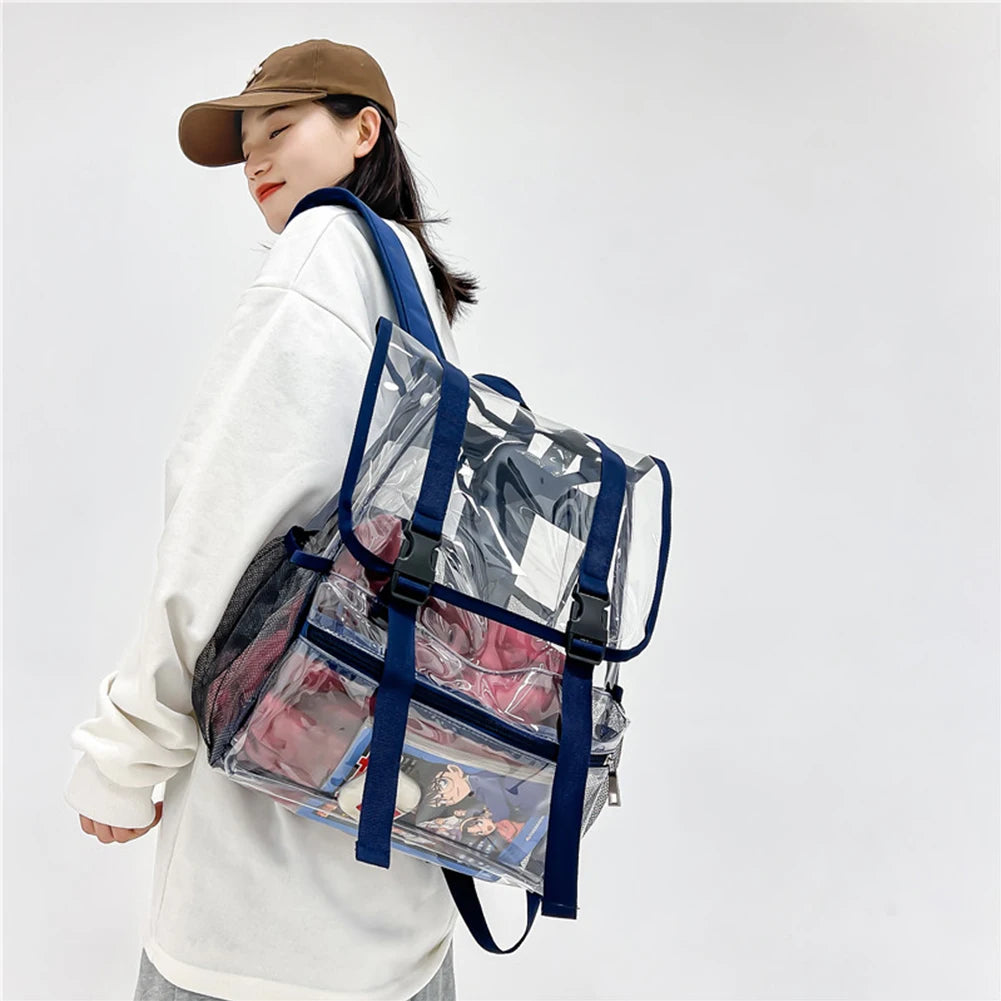 Transparent PVC Women Backpack Solid Color Casual Clear Waterproof Student School Bags Fashion Travel Rucksack for Men Women
