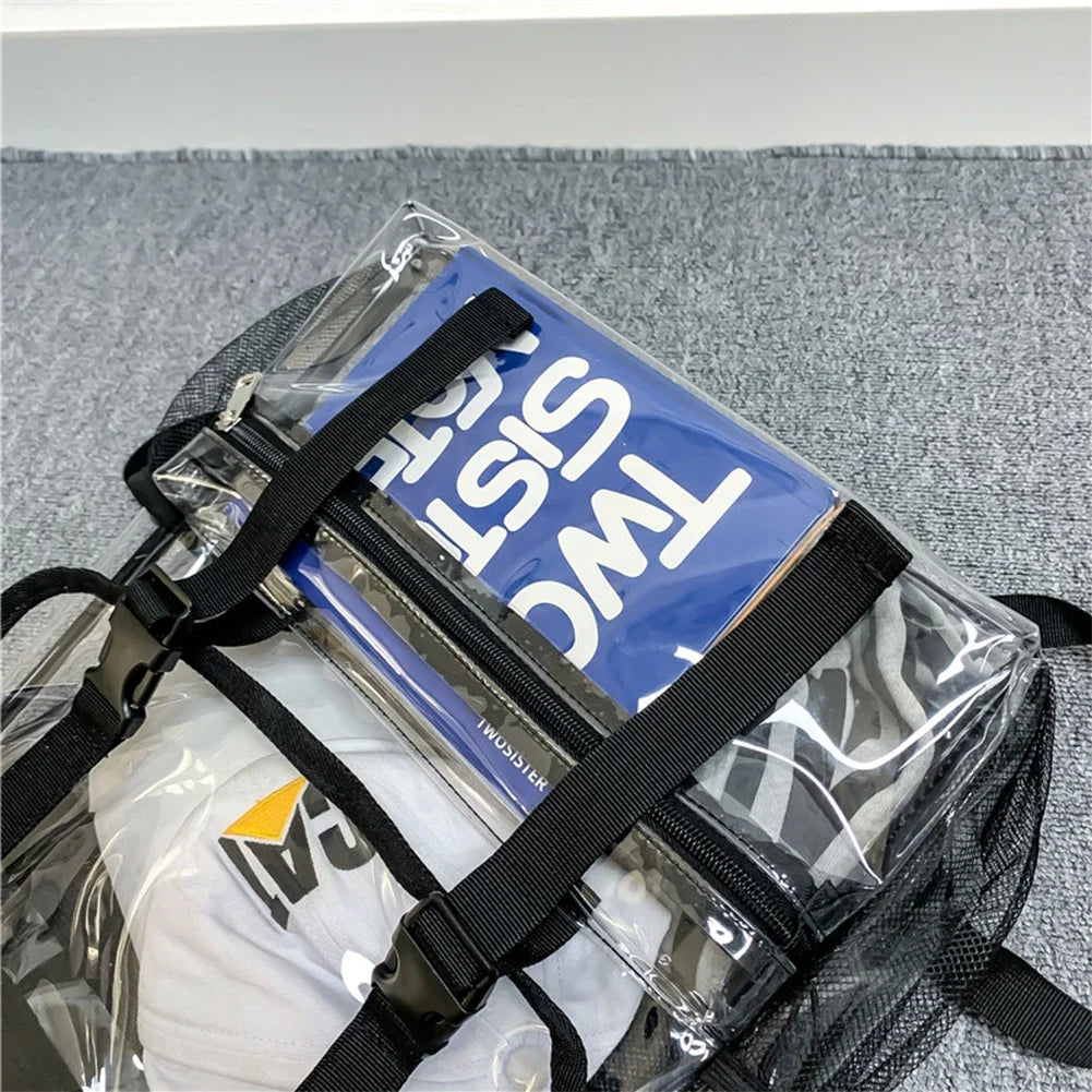 Transparent PVC Laptop Backpack Waterproof Fashion Student Book Bags Unisex Large Capacity Clear Backpack Stadium Approved