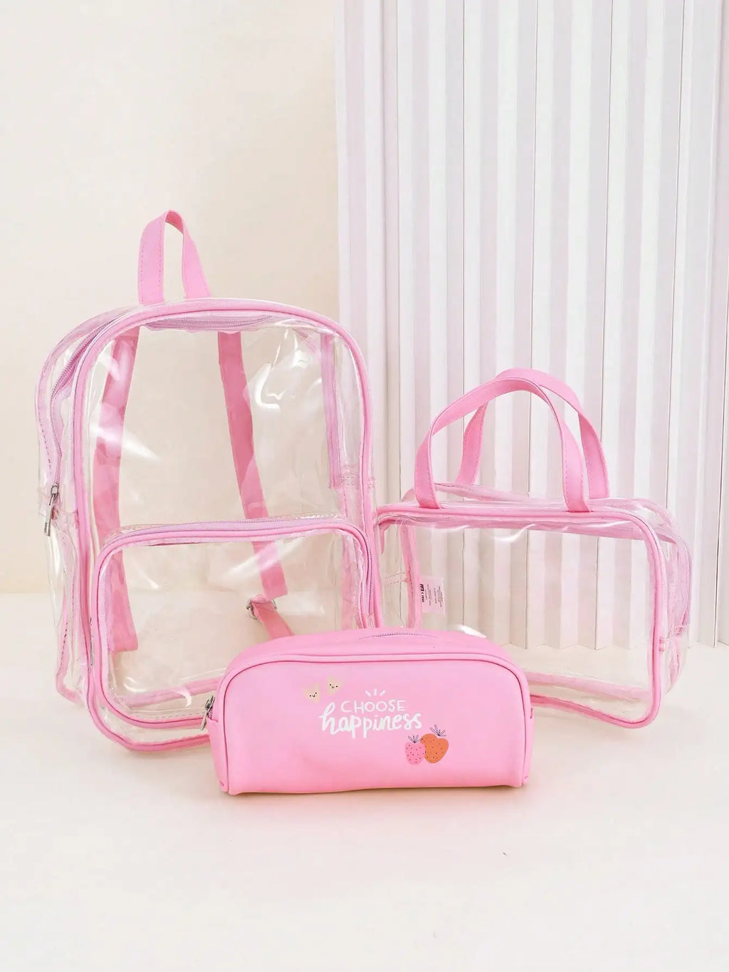 3 In One Clear Backpack Set Heavy Duty Transparent Backpack See Through Backpacks  for School,Clear Lunch Bag and Pencil Case